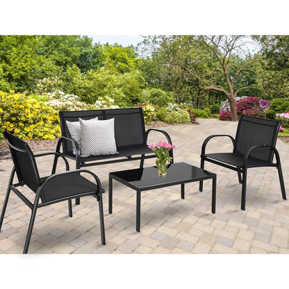 Costway 4 PCS Patio Furniture Set Sofa Coffee Table Patio Seating Set Garden Deck Black