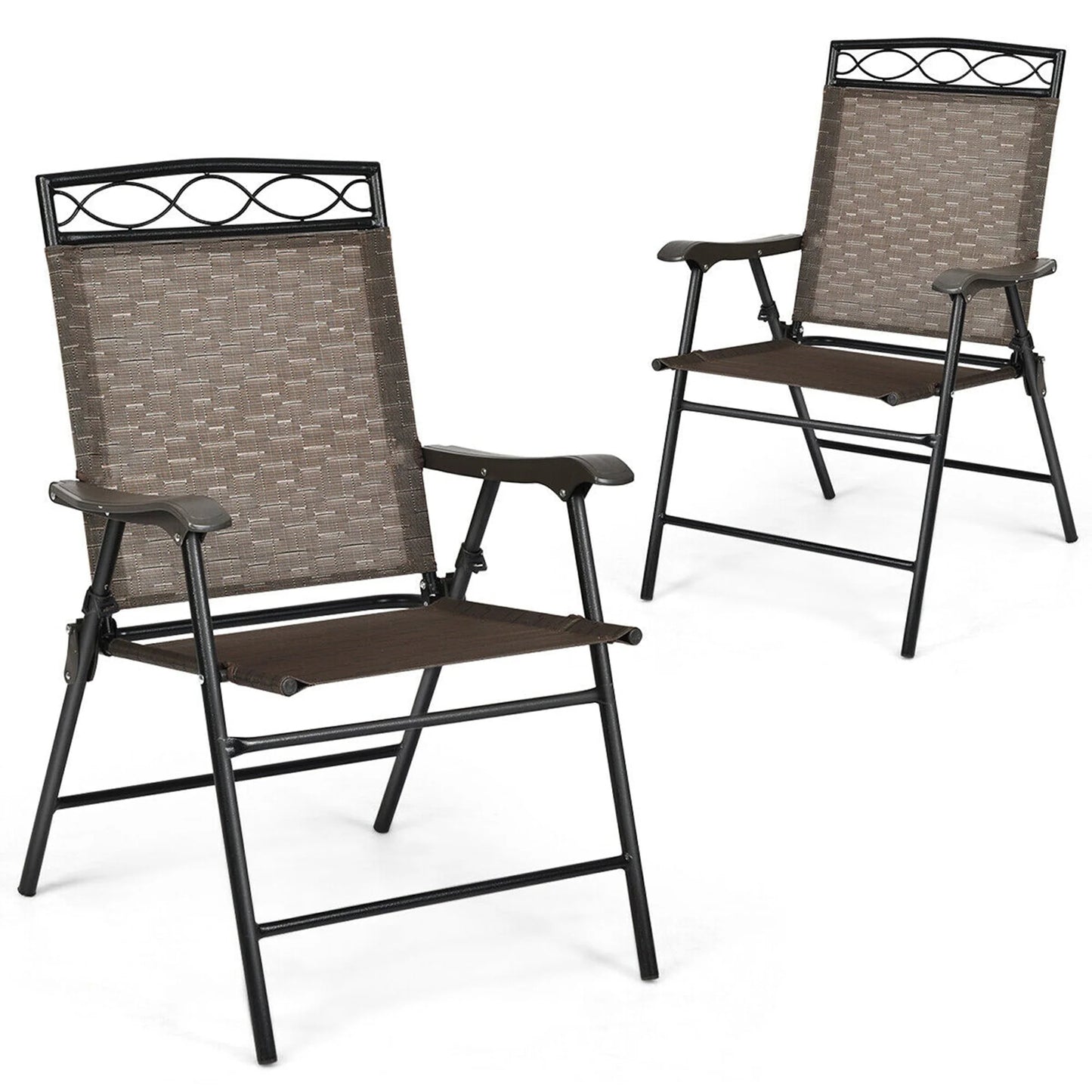 Gymax 2PCS Folding Chairs Patio Garden Outdoor w/Steel Frame Armrest Footrest