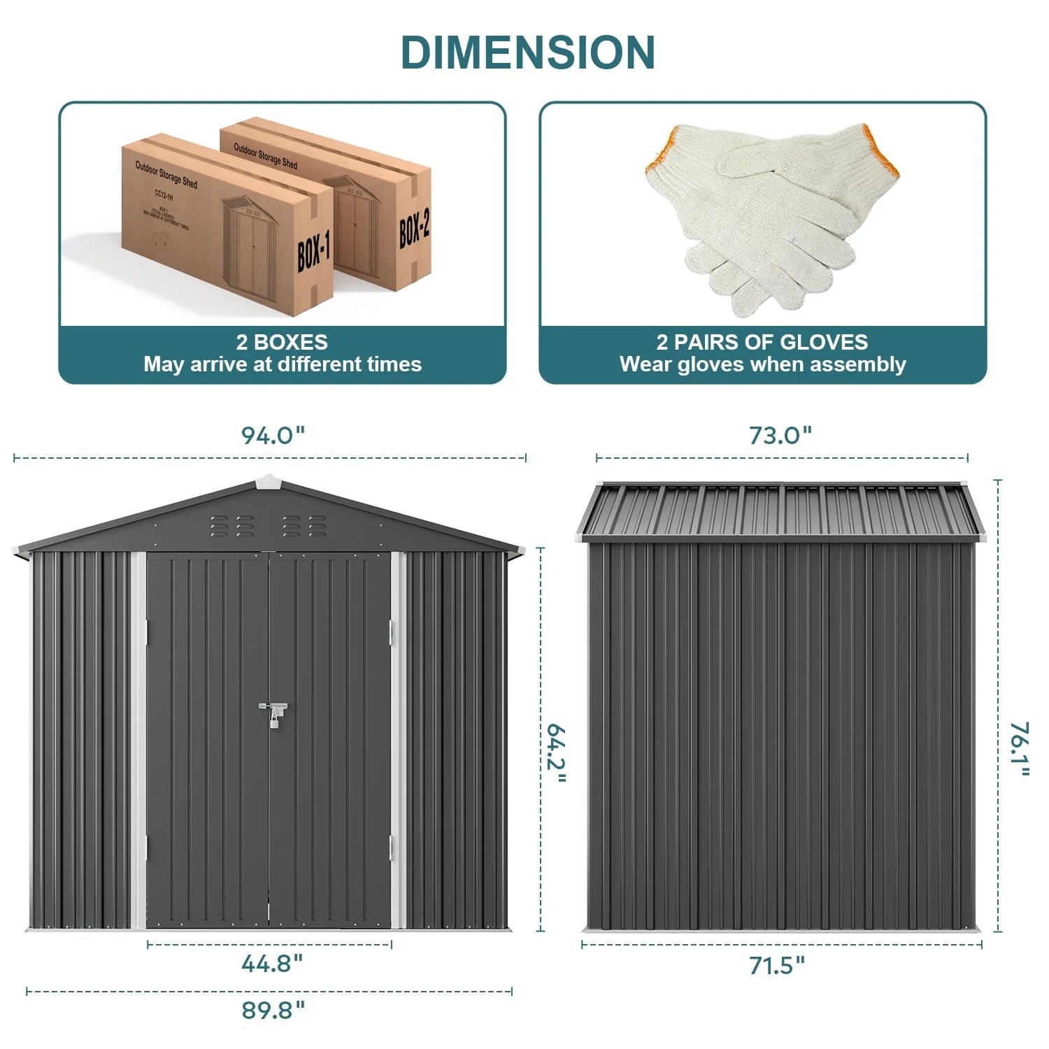 Aiho 8 x 6 FT Outdoor Storage Shed on Clearance with Metal Base Frame and Double Lockable Doors for Garden, Patio - Gray