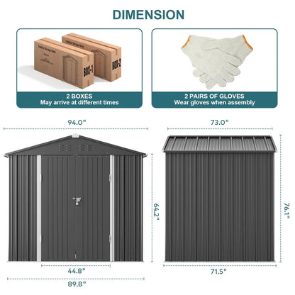 Aiho 8 x 6 FT Outdoor Storage Shed on Clearance with Metal Base Frame and Double Lockable Doors for Garden, Patio - Gray