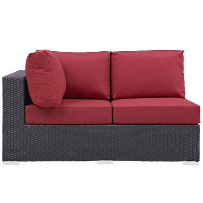 Modway Convene Outdoor Patio Left Arm Loveseat in Espresso Red