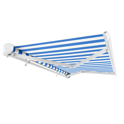 Awntech 10 Ft Key West Manual Heavy Duty Patio Retractable Awning with Cassette (120in x 9.38in x 96in), Bright Blue/White Stripe