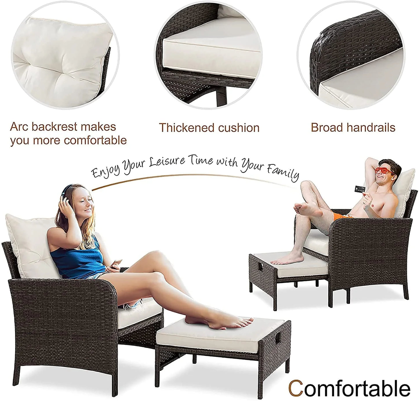 Sobaniilo 5 Piece Patio Furniture Set, Outdoor PE Wicker Chairs for Two with Ottoman Underneath(Beige)