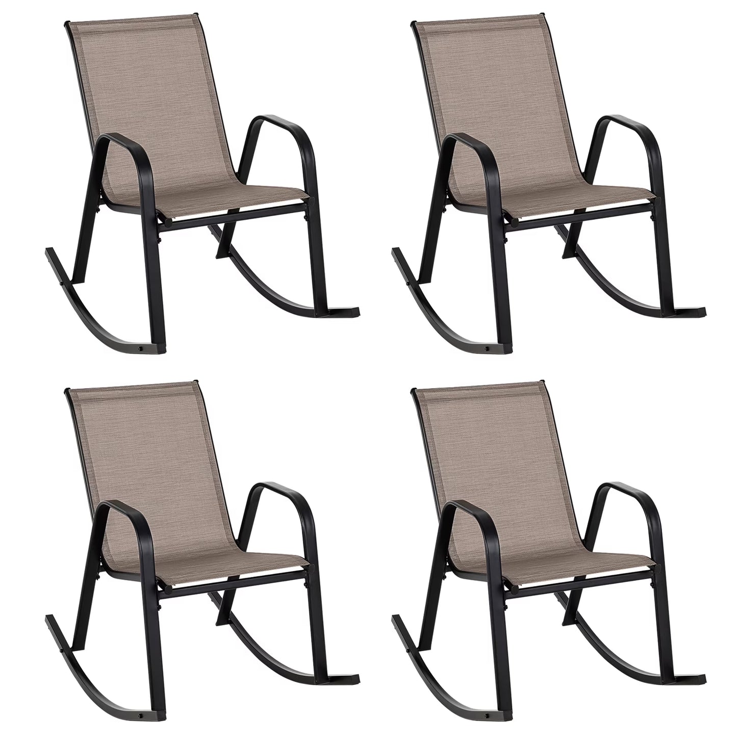 Costway 2 PCS Patio Rocking Chair Heavy-Duty Metal Rocker Outdoor Anti-Slip Brown