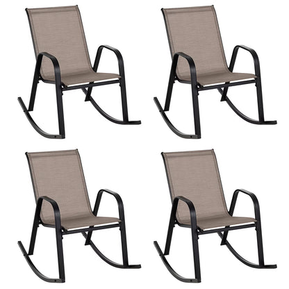 Costway 2 PCS Patio Rocking Chair Heavy-Duty Metal Rocker Outdoor Anti-Slip Brown