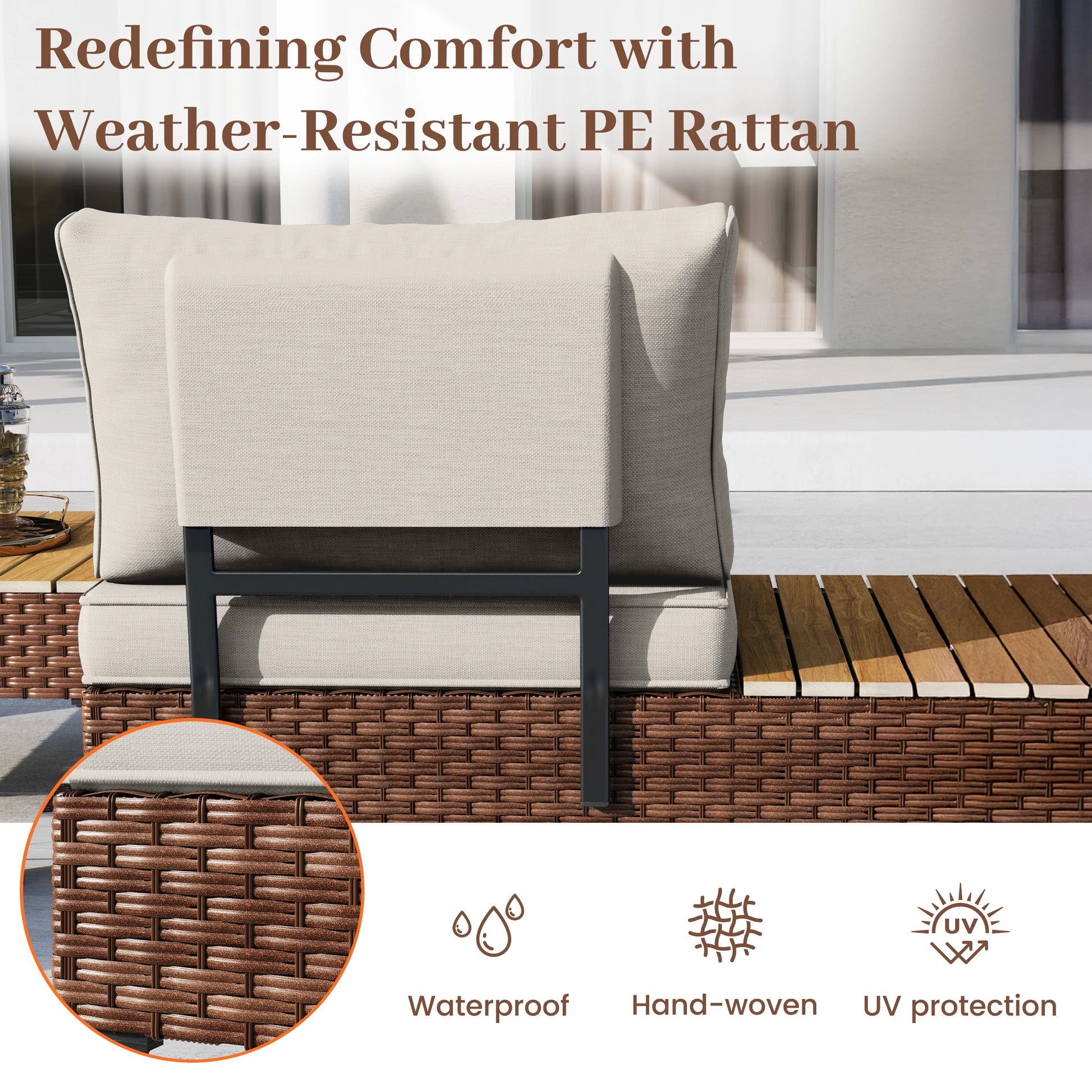 ELPOSUN L Shaped Conversation Sectional Sofa Set with Coffee Table, 5 Pieces Patio Furniture Seating Group with Side Table for Backyard Garden, Beige Grey