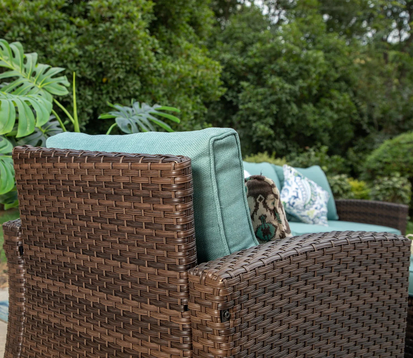 MF Studio 7-Seat Outdoor Patio Conversation Set Wicker Furniture Sofa Set Blue