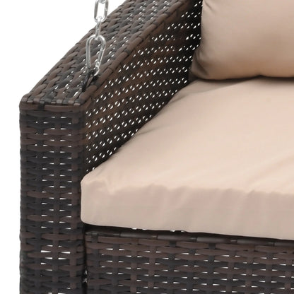 Dextrus 2-Seats Wicker Hanging Porch Swing Chair Outdoor Black Rattan Patio Swing Lounge w/2 Back Cushions Capacity 770lbs for Garden, Balcony, Living Room, Beige
