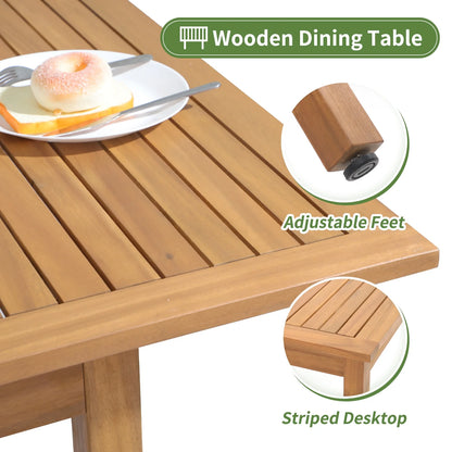 7 Piece Patio Dining Set, Outdoor Acacia Wood Furniture Set, Extendable Rectangular Table and 6 Stackable chairs w/Removeable Fabric Cushion, FSC Certified, for Deck Garden Backyard