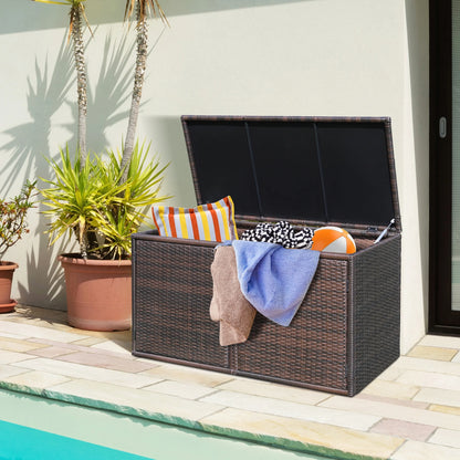 Gymax 88 Gallon Rattan Storage Box Outdoor Patio Container Seat w/Door Mix Brown