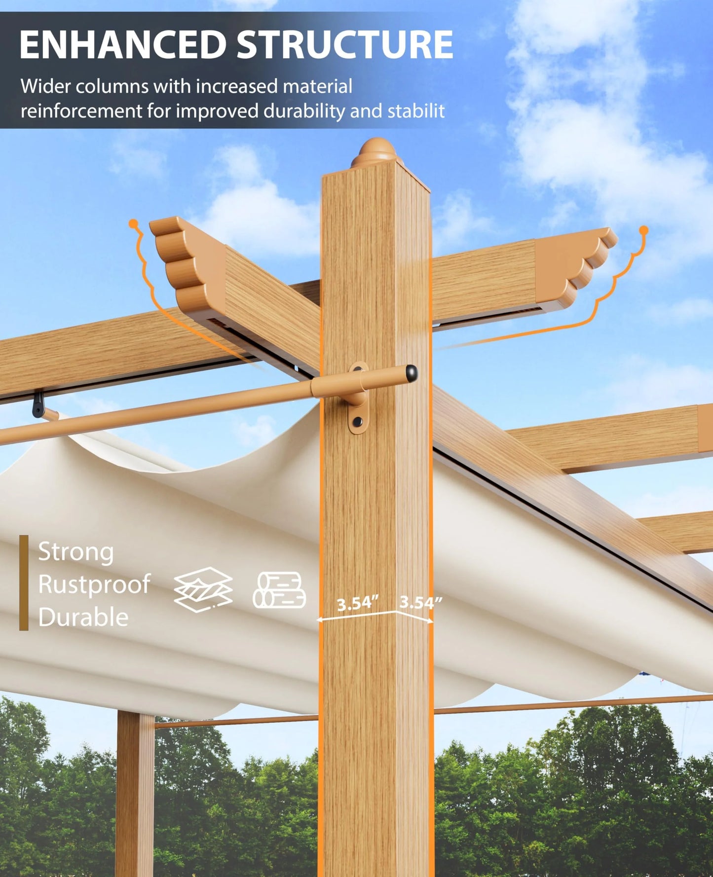 Luku 10 x 13 Ft Wood-Grain Aluminum Pergola Outdoor Pergola with Retractable Canopy Sun Shade Shelter for Garden, Patio, Backyard, Deck