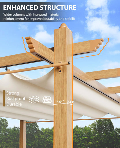 Luku 10 x 13 Ft Wood-Grain Aluminum Pergola Outdoor Pergola with Retractable Canopy Sun Shade Shelter for Garden, Patio, Backyard, Deck