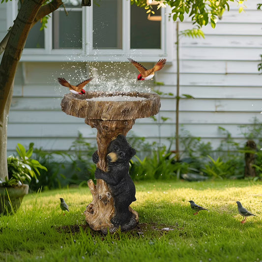 23.6?Tall Resin Outdoor Bird Baths for Garden - Outdoor Standing Birdbath with Bear Statue, Pedestal Birdbaths for Outdoors, Garden, Patio, Lawn, Backyard