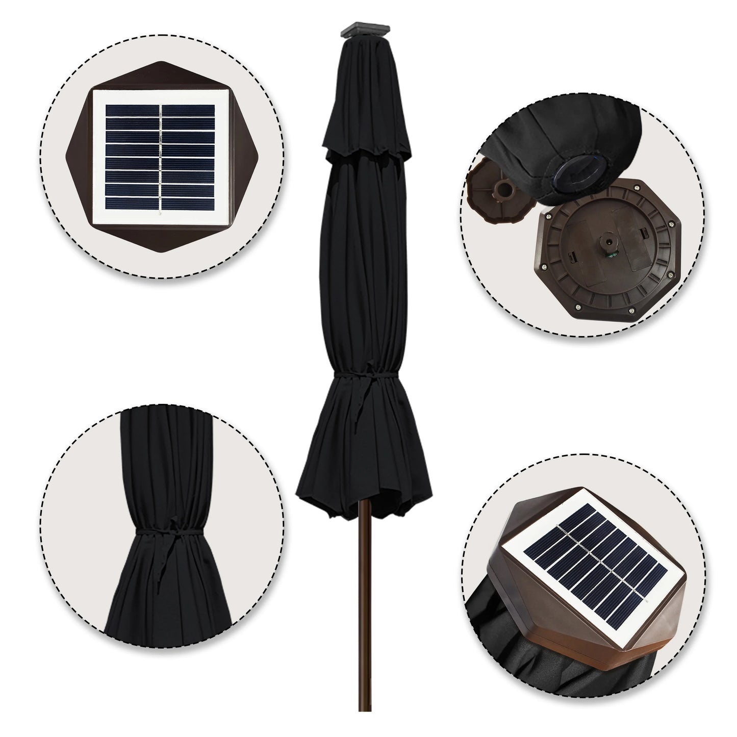 EliteShade Sunbrella Solar Umbrellas 9ft Market Umbrella with 80 LED Lights Patio Umbrellas Outdoor Table Umbrella with Ventilation and 5 Years Non-Fading Top,Coal
