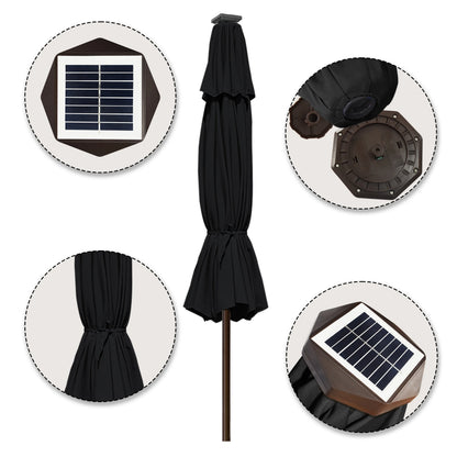 EliteShade Sunbrella Solar Umbrellas 9ft Market Umbrella with 80 LED Lights Patio Umbrellas Outdoor Table Umbrella with Ventilation and 5 Years Non-Fading Top,Coal
