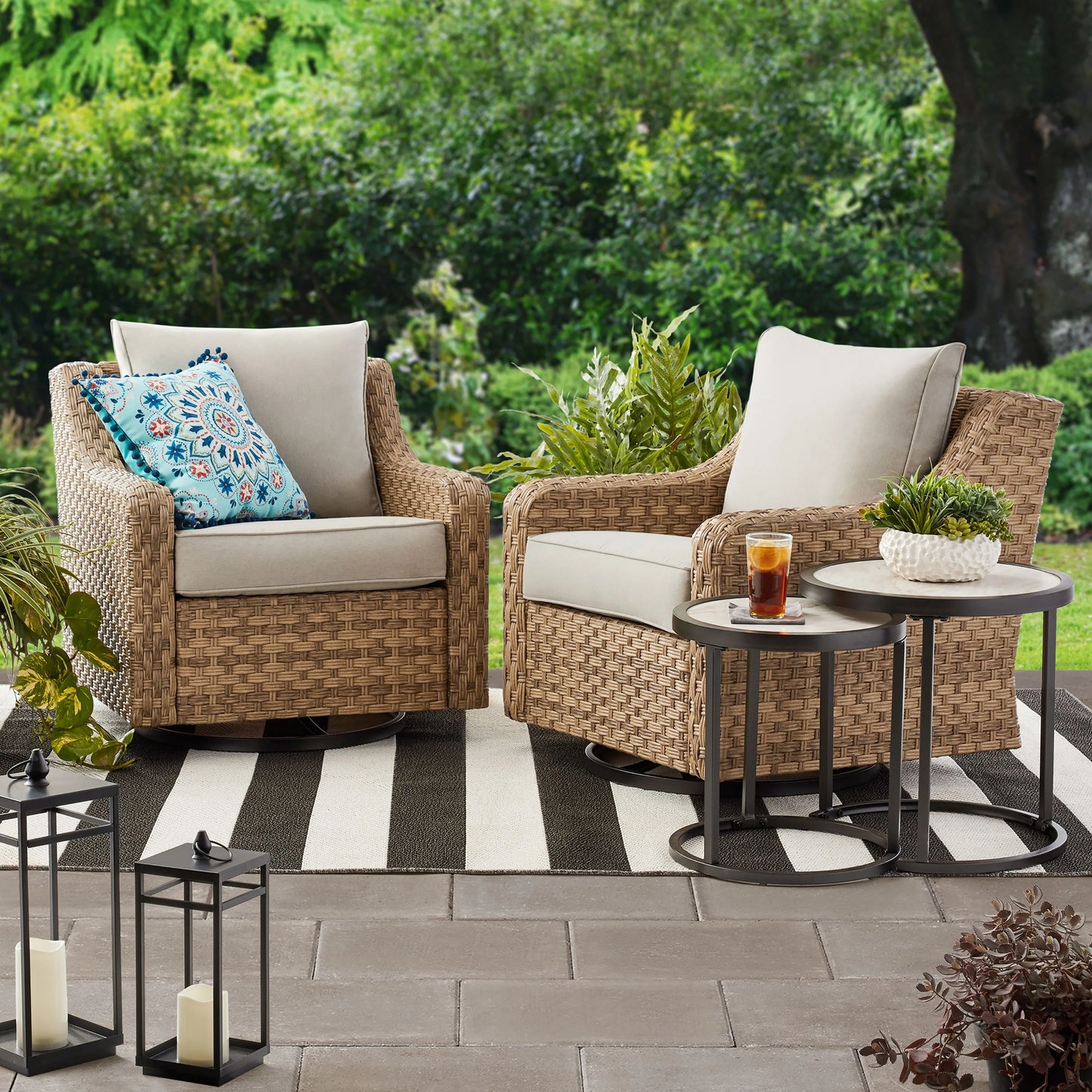 Better Homes & Gardens River Oaks Outdoor 5-Piece Wicker Conversation Set with Patio Cover, Dark Brown