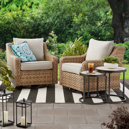 Better Homes & Gardens River Oaks Outdoor 5-Piece Wicker Conversation Set with Patio Cover, Dark Brown