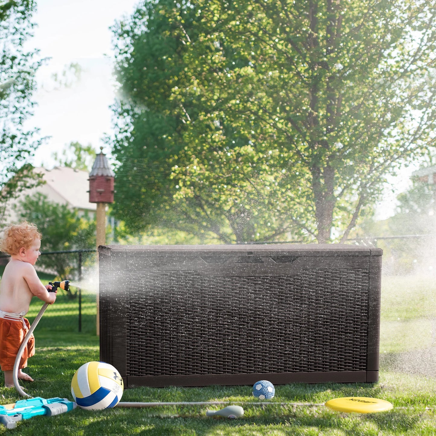 Homall 100 Gallon Outdoor Patio Box Deck Plastic Resin Storage Box Backyard, Black