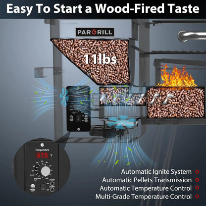 PARGRILL Wood Pellet Grill & Smoker,BBQ Grill with Auto Temperature Control,467 Sq In Cooking Area,for Outdoor Cooking, Patio and Backyard, Bronze Black