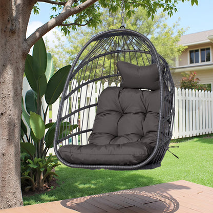 RADIATA Hanging Egg Chair Without Stand, Dark Gray Wicker Swing Egg Chair with Cushion, 350 lbs Capacity, Indoor Outdoor Ceiling or Tree Hanging Chair for Patio, Bedroom, Porch