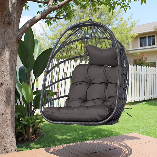 RADIATA Hanging Egg Chair Without Stand, Dark Gray Wicker Swing Egg Chair with Cushion, 350 lbs Capacity, Indoor Outdoor Ceiling or Tree Hanging Chair for Patio, Bedroom, Porch