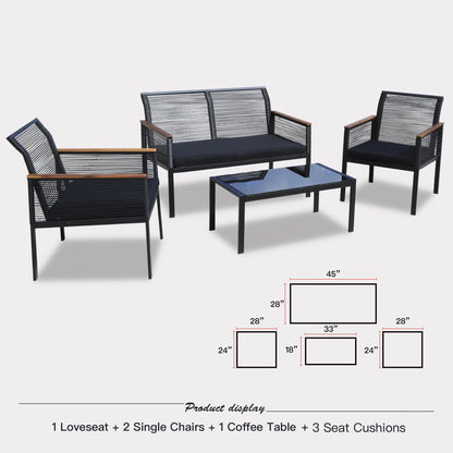 SUNTONE Patio Furniture Sofa Set - 4 Piece All Weather Wicker Outdoor Conversation Set, Rattan Chairs and Table, Black