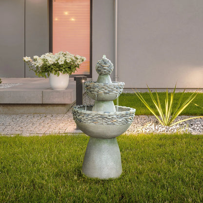 Teamson Home Patios Stone-Look 3-Tier Pedestal Floor Fountain, Gray
