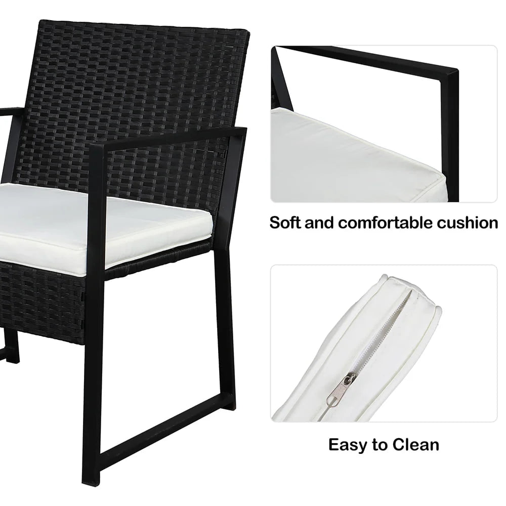 Seizeen Outdoor Chairs Set for Patio, 3 PCS Rattan Conversation Set W/2 Arm Chairs & 1 Table, PE Wicker Sofa Set Clearance Patio Furniture, Garden Pool Porch Deck Cushioned Table Set for 2