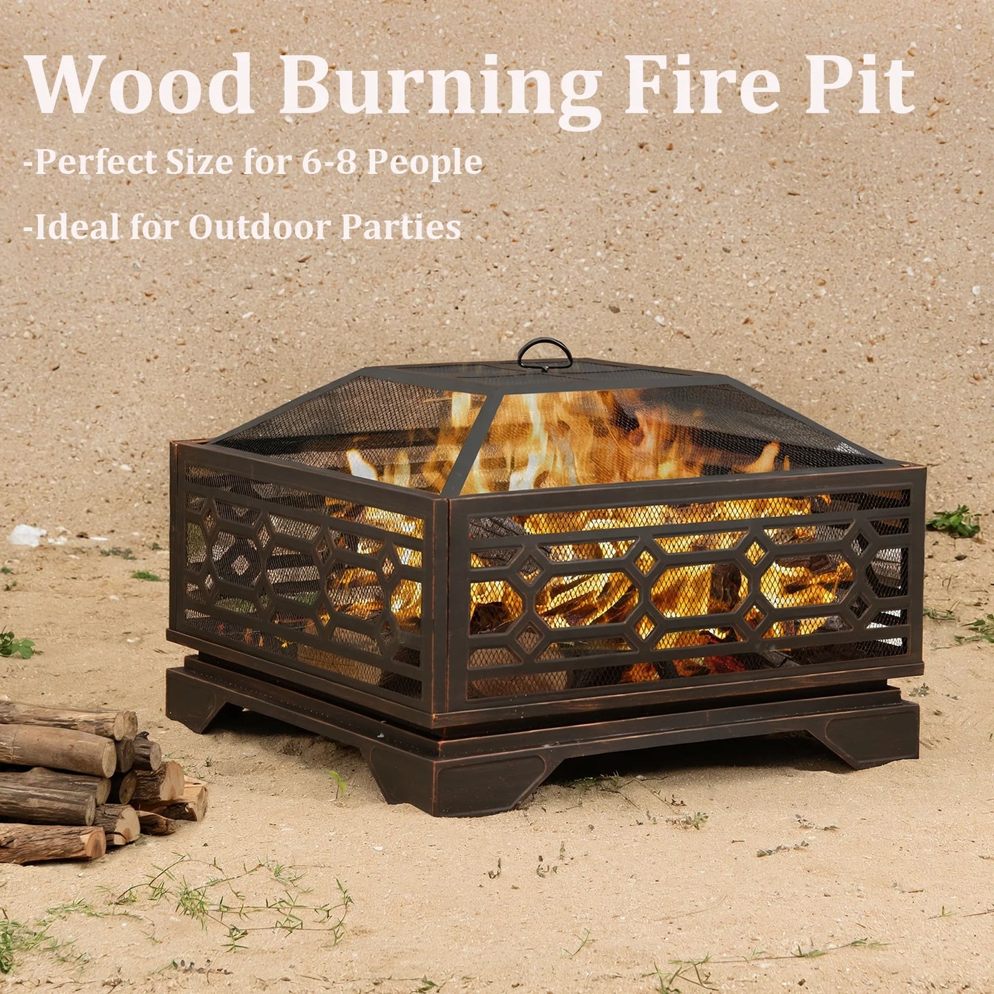 MistMo 26? Square Wood Burning Fire Pit for Outdoor Patio Garden