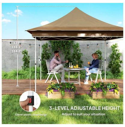 12x12 Canopy Tent with Mesh Netting, UPF 50+ Pop Up Gazebo, Beige - Patio Sun Shelter for Garden, Parties, Outdoor Events