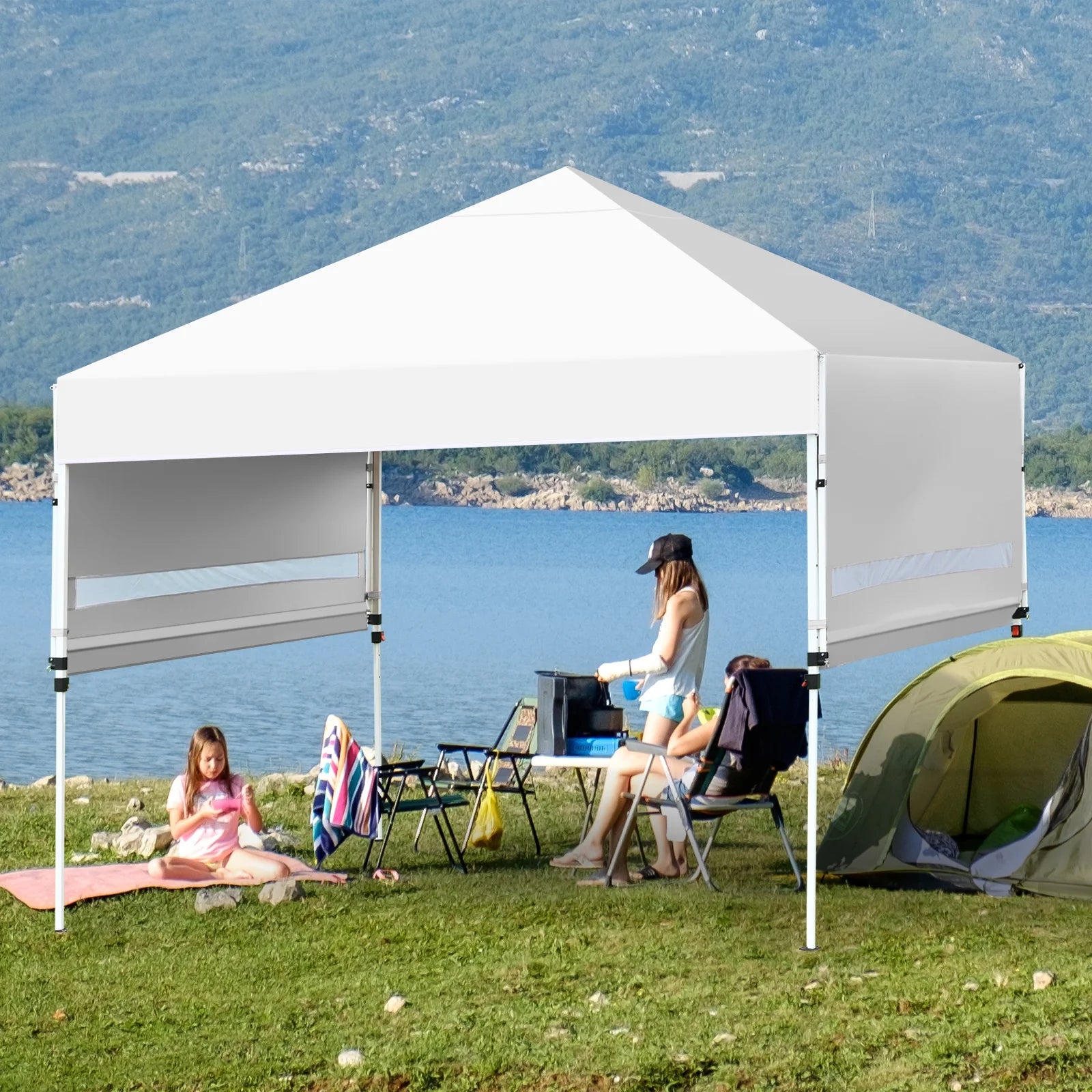 Patiojoy 10x17ft Pop up Canopy 3 Height Adjustment Folding Tent with Roller Bag White