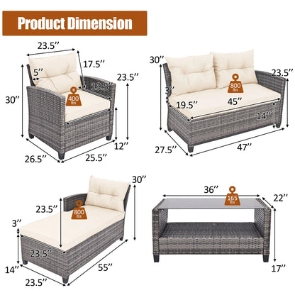 Gymax 4PCS Rattan Patio Conversation Furniture Set Outdoor Sectional Sofa Set White