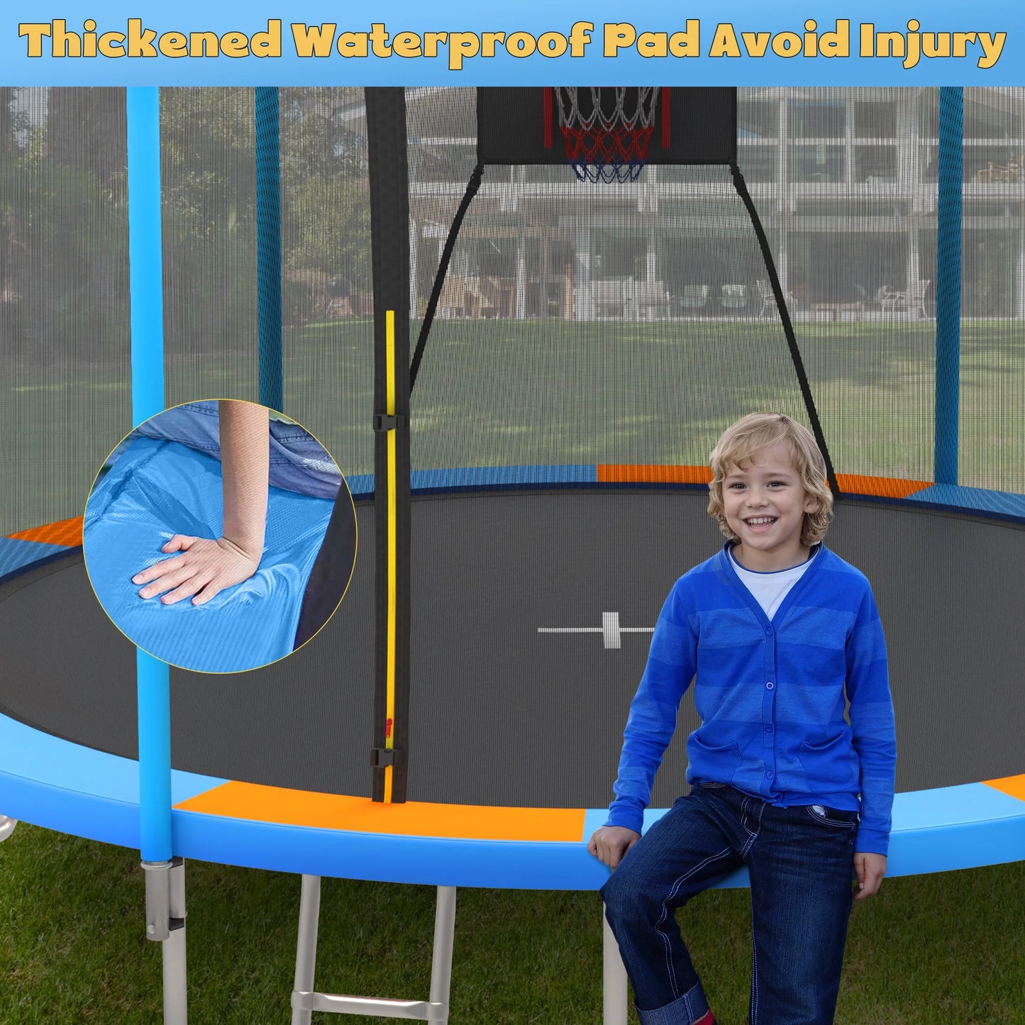 14Ft Trampoline for Kids and Adults, Outdoor Trampoline with Basketball Hoop, Segmart Upgrade Heavy Duty Trampoline with Enclosure Net & Ladder for Backyard Patio Garden