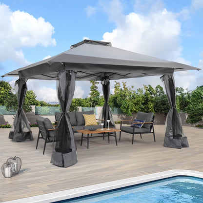 JOIVI 13'x13?Patio Gazebo, Outdoor Pop up Gazebo, Canopy Gazebo Tent Shelter with Mosquito Netting, Beige & Brown