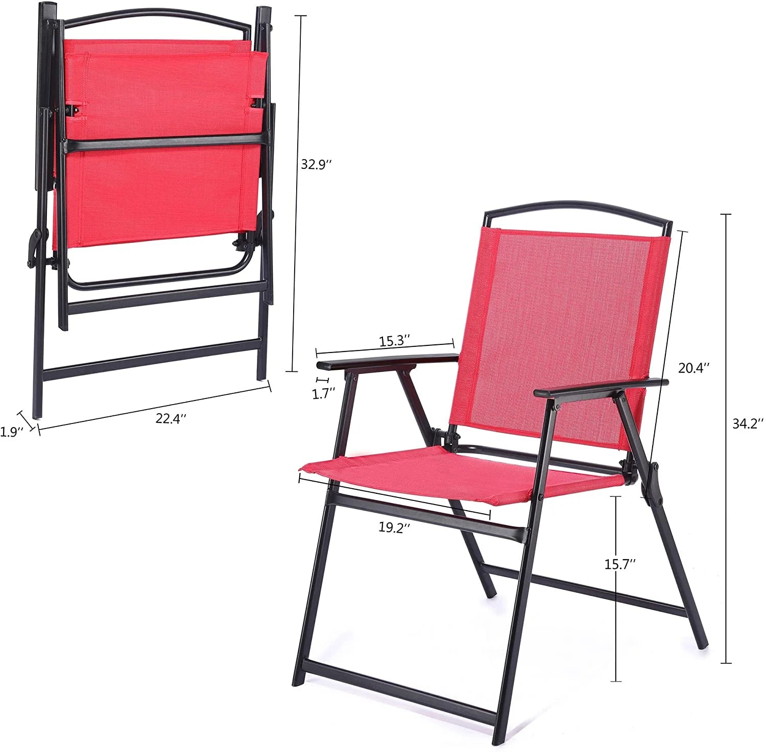 Bylring Outdoor Foldable Patio Dining Sling Chairs Set Of 4 With Armrest Black Folding Portable Patio Chairs For Lawn Garden Balcony Living Room Furniture