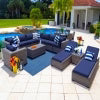 Tuscany 19-Piece Resin Wicker Outdoor Patio Furniture Combination Set with Sectional Set, Round Dining Set, and Chaise Lounge Set (Half-Round Gray Wicker, Polyester light Gray)