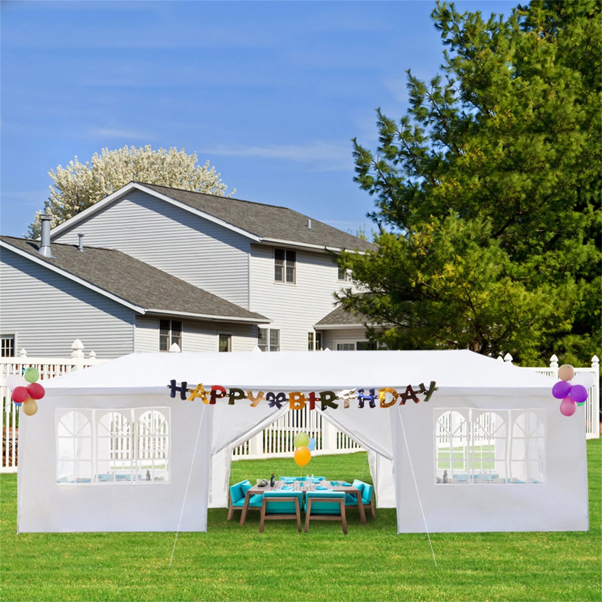 Kadyn 10'x30' Outdoor Party Tent with 8 Removable Sidewalls, Waterproof Canopy Patio Wedding Canopy, White