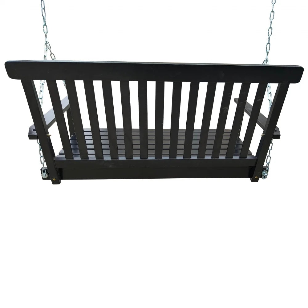 Front Porch Swing with Armrests,Wood Swing Bench with Hanging Chains for Outdoor Patio Garden Yard,800 LBS Weight Capacity,Easy to Assemble,Black
