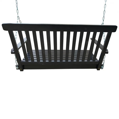 Front Porch Swing with Armrests,Wood Swing Bench with Hanging Chains for Outdoor Patio Garden Yard,800 LBS Weight Capacity,Easy to Assemble,Black