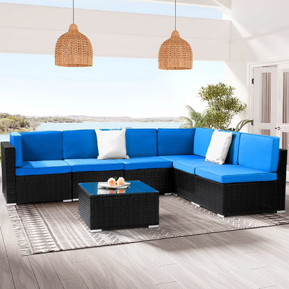 7 Pieces Patio Funiture Set, Outdoor Furniture Sectional Sofa Set,Manual Wicker Rattan Patio Conversation Set Heavy-duty Frame, with Cushions and Table, Gray