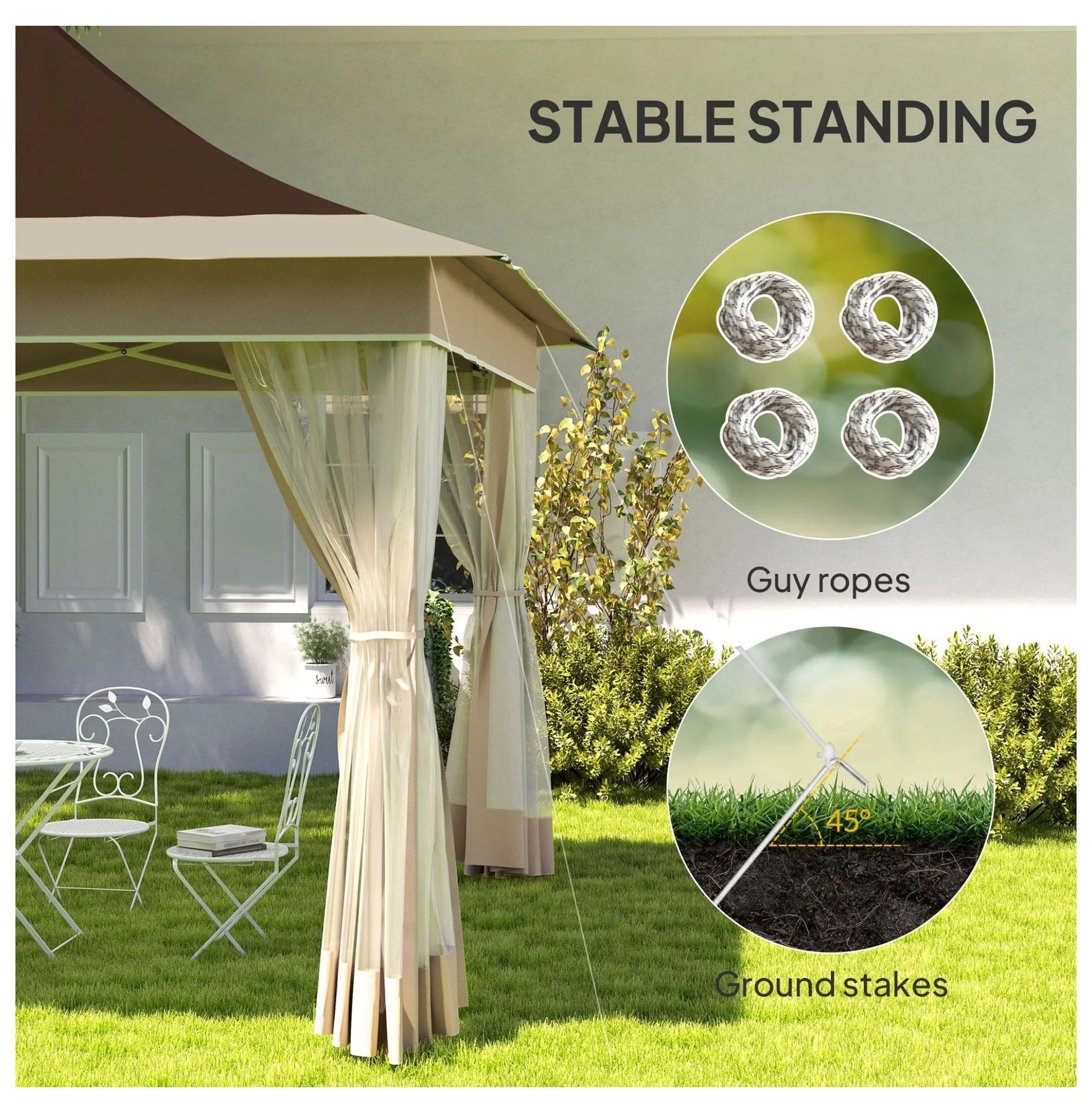 12x12 Pop Up Canopy Tent with Mesh Netting, UPF50+ Sun Shelter - Brown Patio Gazebo with Carry Bag