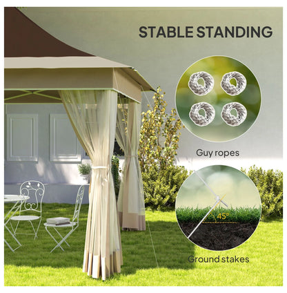 12x12 Pop Up Canopy Tent with Mesh Netting, UPF50+ Sun Shelter - Brown Patio Gazebo with Carry Bag