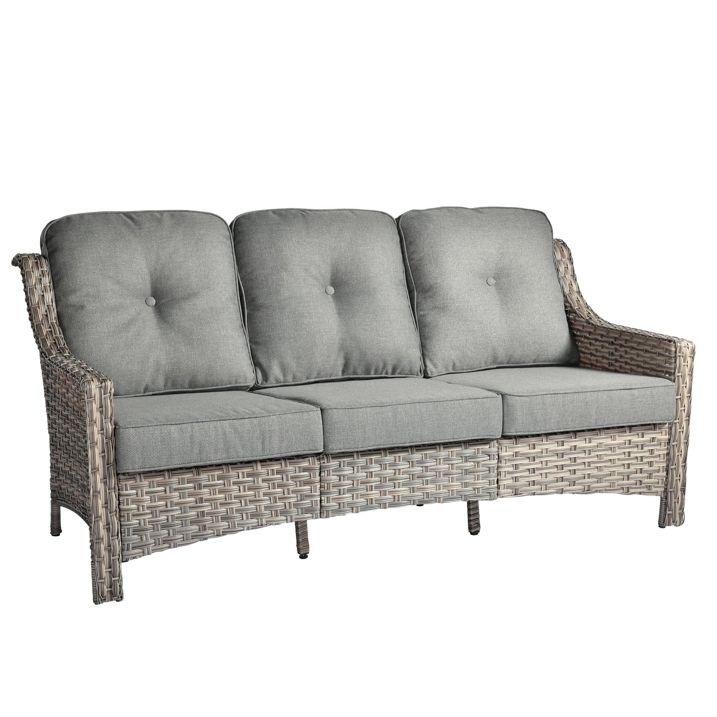 Ovios Outdoor Patio Sofa 3-Seater with Cushions All-Weather Wicker Rattan Couch for Garden, Porch, or Backyard