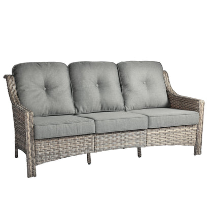Ovios Outdoor Patio Sofa 3-Seater with Cushions All-Weather Wicker Rattan Couch for Garden, Porch, or Backyard