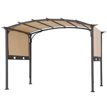 Sunjoy Lindt 9.5 x 11 ft. Outdoor Steel Arched Pergola with Adjustable Canopy for Patio, Backyard, and Garden, Tan & Brown