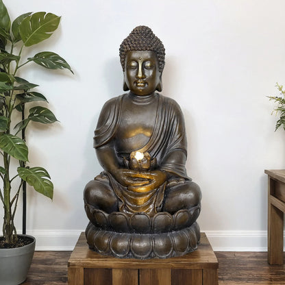 33" H Buddha Outdoor Water Fountain with LED Lights and Pump,Zen Style Relaxing Garden Fountain Waterfall for Patio, Porch and Yard Decor