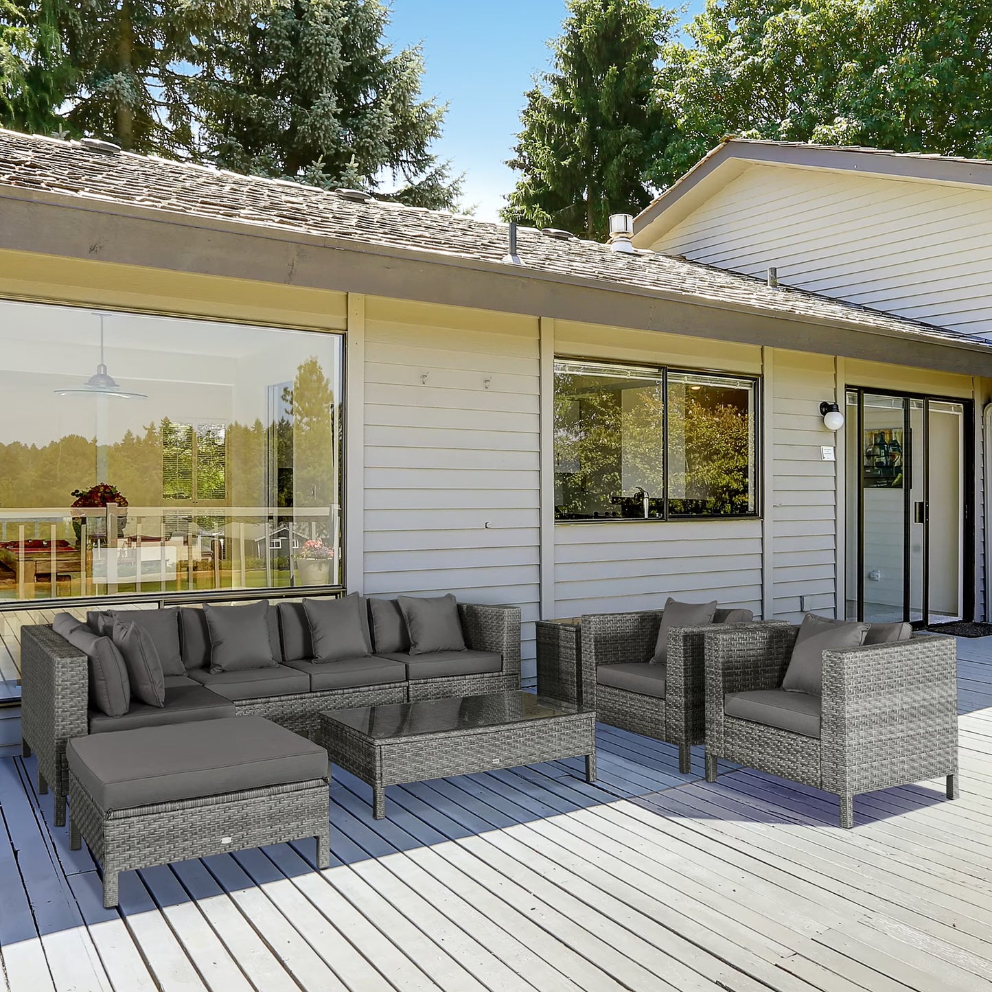 Outsunny 9 Piece Patio Furniture Set, PE Rattan Sofa & Table, Sand
