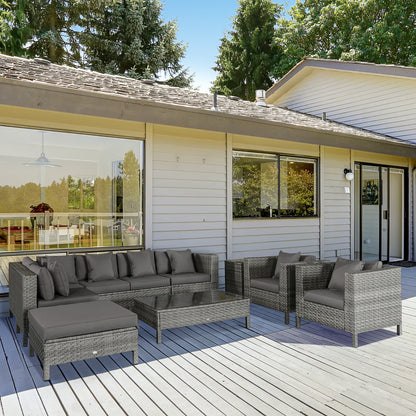 Outsunny 9 Piece Patio Furniture Set, PE Rattan Sofa & Table, Sand