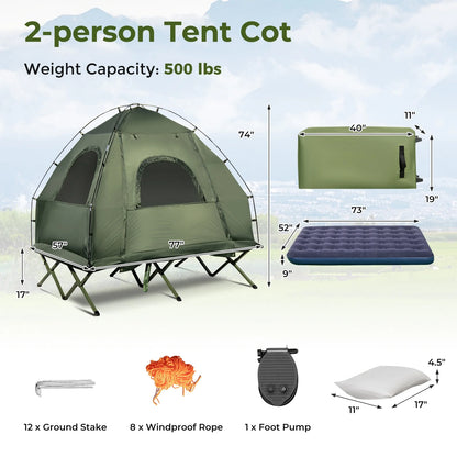 Patiojoy Folding 2-Person Camping Tent Cot Portable Pop-Up Tent with Sleeping Bag& Air Mattress for Outdoor Activity
