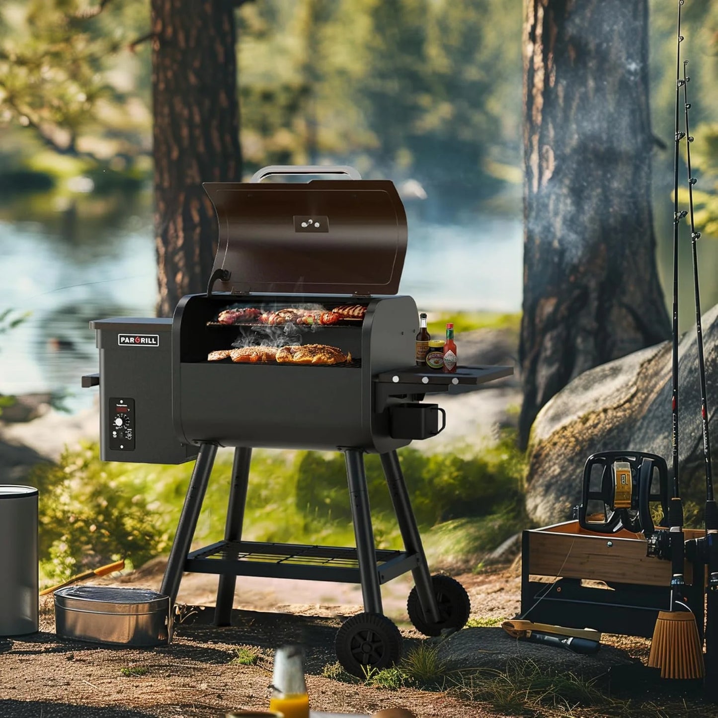 PARGRILL Wood Pellet Grill & Smoker,BBQ Grill with Auto Temperature Control,467 Sq In Cooking Area,for Outdoor Cooking, Patio and Backyard, Bronze Black